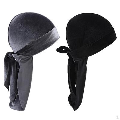 2x Luxus Solid Velvet Long Tail Bandana Turban Hut Kopfbedeckung Mütze Kopftuch