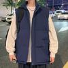Men Cotton Waistcoat Stand Collar Sleeveless Pockets Quilted Vest Coat Solid Color