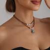 Classic Western Denim Turquoise Knife Flannel Rope Necklace Versatile Temperament Necklace