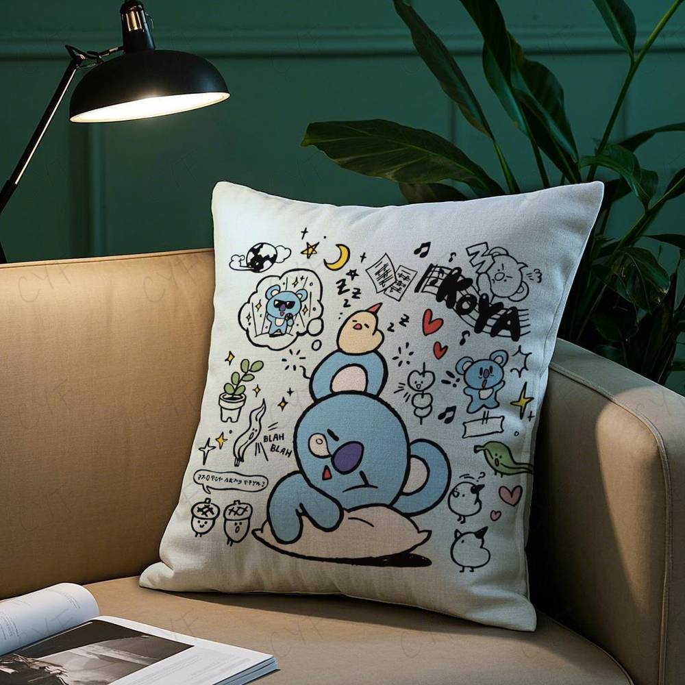 Niedlicher B-bt21s Anime Kissenbezug Sicheres Benutzerdefiniertes Foto Kissen, Farbechter Kissenbezug aus gebürstetem Fleece, Sicher für Mütter und Säuglinge.