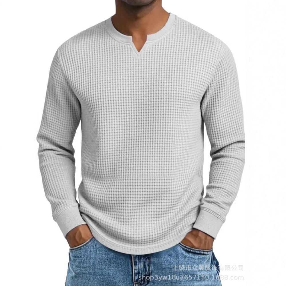 Fall Long-sleeved V-neck Casual Shirt for Men with A Fitted Design S белый