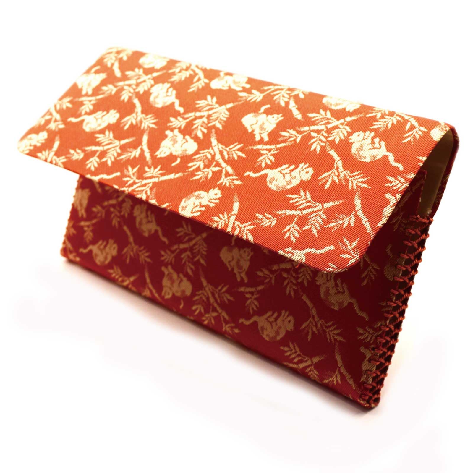 

Чайная утварь, кейс для кайси, японские аксессуары, узор с кошками в бамбуковом лесу, красный, чистый шелк, знаменитая ткань, Художественный текстиль Тацумура