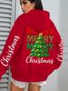 Merry Christmas Green Tree Print Women's Y2K Autumn Pocket Hoodie