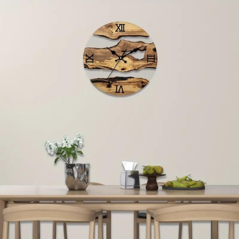 Elegant Quiet Wall Clock with Wood Grains and Transparent Tempered Glass 30cm Clock for Living Room and Office Decors