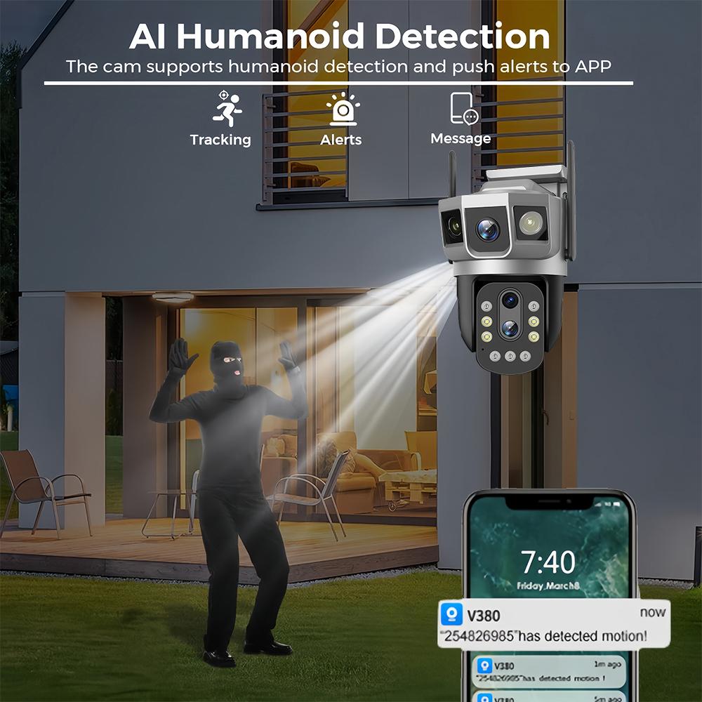 4G SIM Card 6K12MP 10x Zoom HD Surveillance Triple Screen Camera Smart Security Protection PTZ IP Motion Detection CCTV