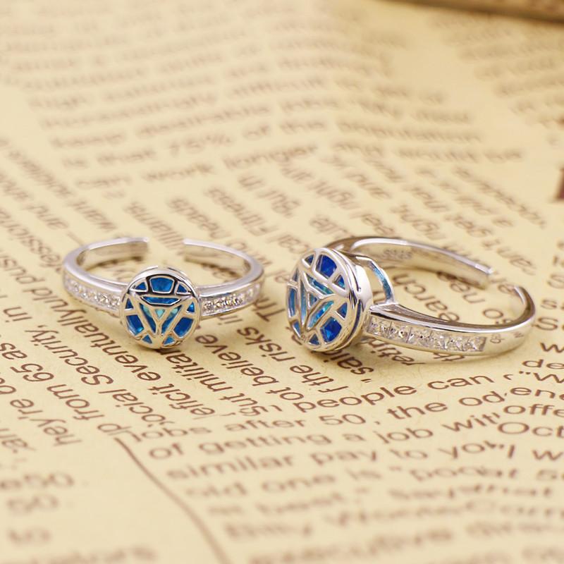 Iron Man Arc Reactor Ring for Men Women 925 Sterling Silver Jewelry Cosplay Props Couple Lovers Aniversary Engagement Xmas Gifts