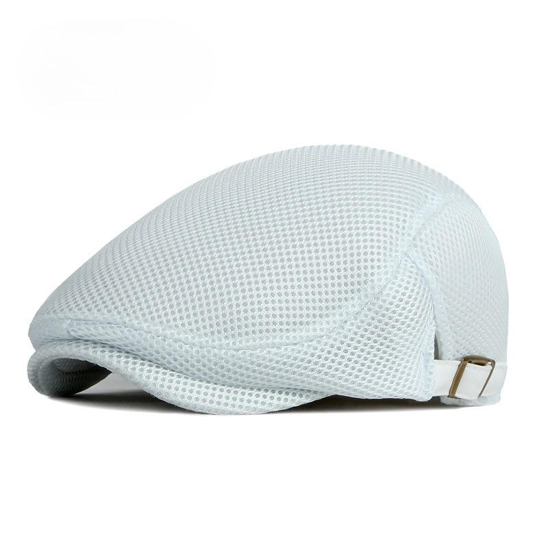 Unisex Summer Mesh Flat Cap Retro British Breathable Ivy Hat Adjustable Solid Color Cabbie Cap Sun Protection Beret for Men Women