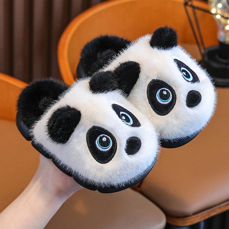 

Winter children s cotton slippers for boys and girls, warm and plush, thick-soled, suitable for older children and parent-child home use, panda baby 24-25Inner Length15.5CM чёрный