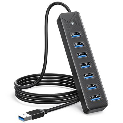 GiGimundo USB USB Genişletme Surface ve Nintendo ile Uyumlu 7 Bağlantı Noktalı Hub, Siyah 3.0 Hub, Çalışmak İçin Ek Güç Kaynağı Bağlantı Noktaları ile