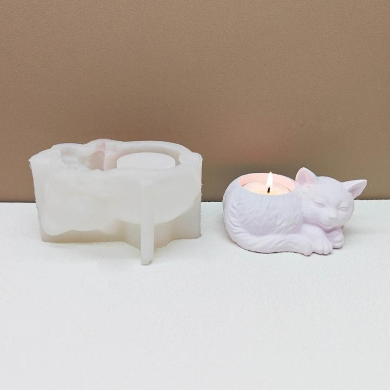 Sleeping Cats Candlesticks Resins Mould DIY Castings Moulds Animal Candle Holder Silicone Molds for Table Decorations
