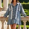 Niche Women's Spring Bowknot Distressed Denim Suit: Heavy Duty Short Jacket + Wide Leg Pants