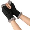 Women's Winter Fleece-lined Thickened Wool Gloves, Fingerless, Solid Color, Short Style Gloves