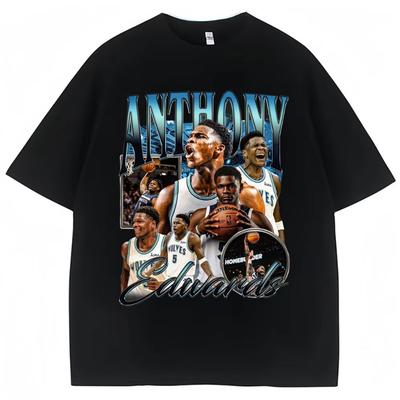 Vintage Anthony Edwards Grafik T-Shirt Damenbekleidung Basketballfans Geschenk T-Shirt Baumwolle Sommer High Street T-Shirts Herren