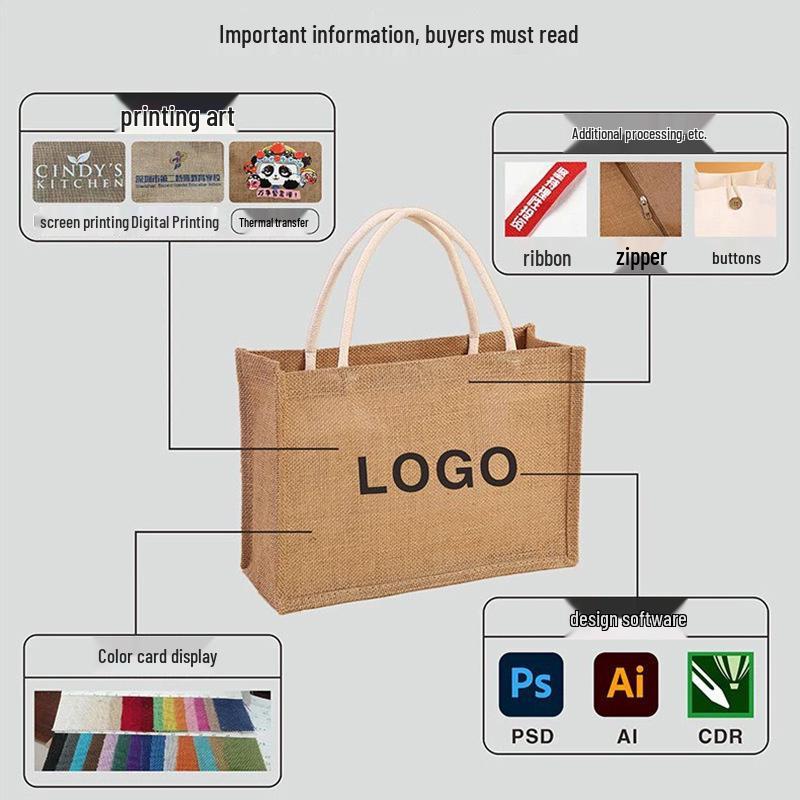 High-Quality Custom Jute Tote Bags - Plain or Logo Shopping & Gift Options in Cotton Linen Blend