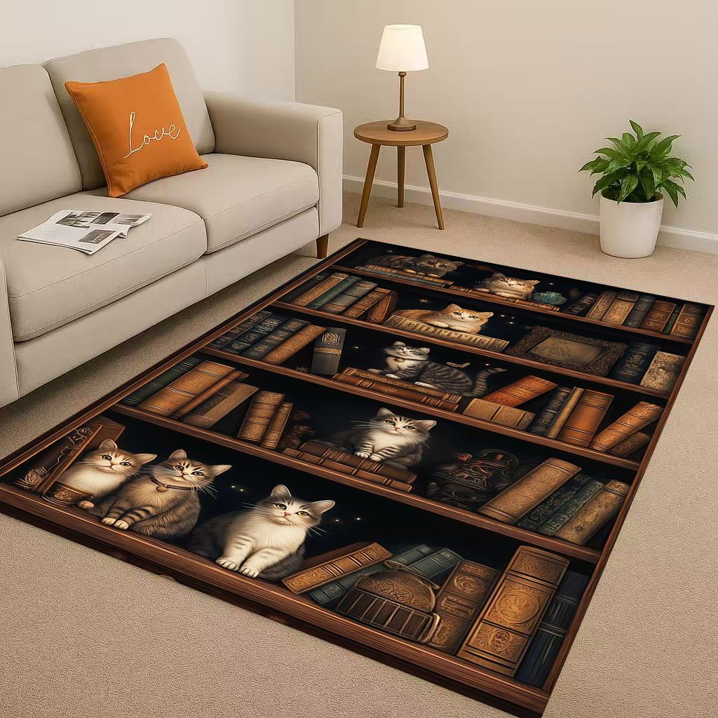 HD Magic Book Library Bookshelf Living Room Non Slip Area Rug Soft Carpet for Bedroom Sofa , Easy Clean Home Doormat Playmat