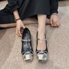 Retro Square Toe Chunky Heels Mary Jane Shoes 2024 Autumn New Color Matching Bow Chain Pumps Outdoor Dress Soft Ballet Shoes