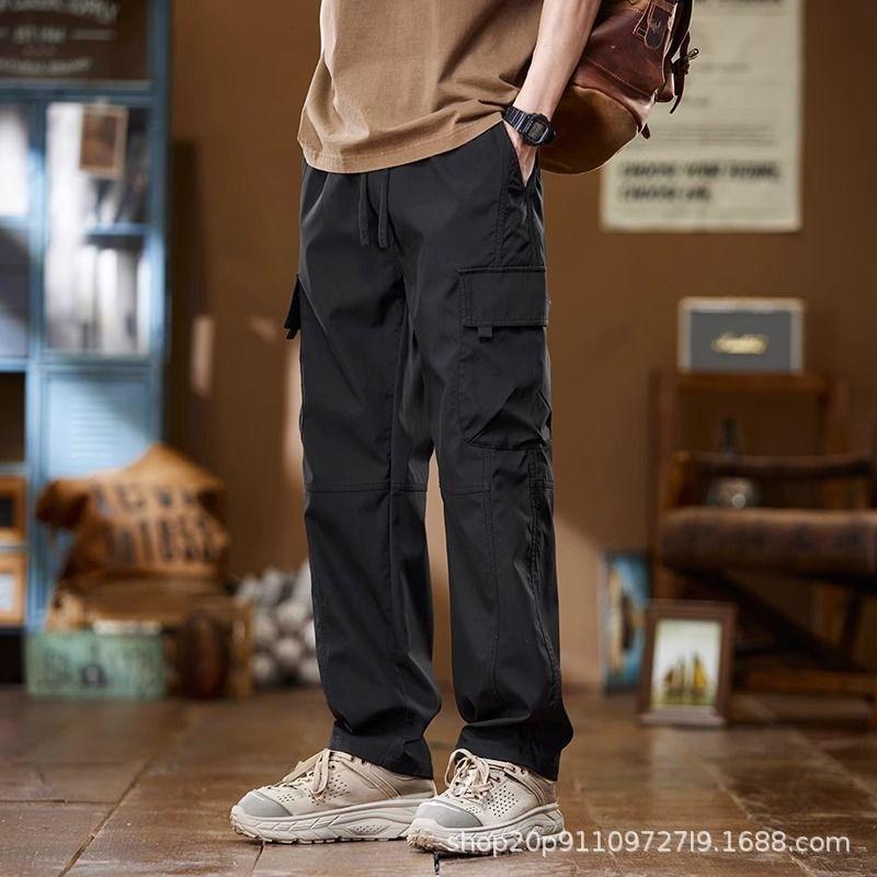Lässige Latzhosen Herren Frühherbst locker gerades Bein Oberbekleidung Sport verschleißfest Mehrfach-Taschen Weitbein-Hose