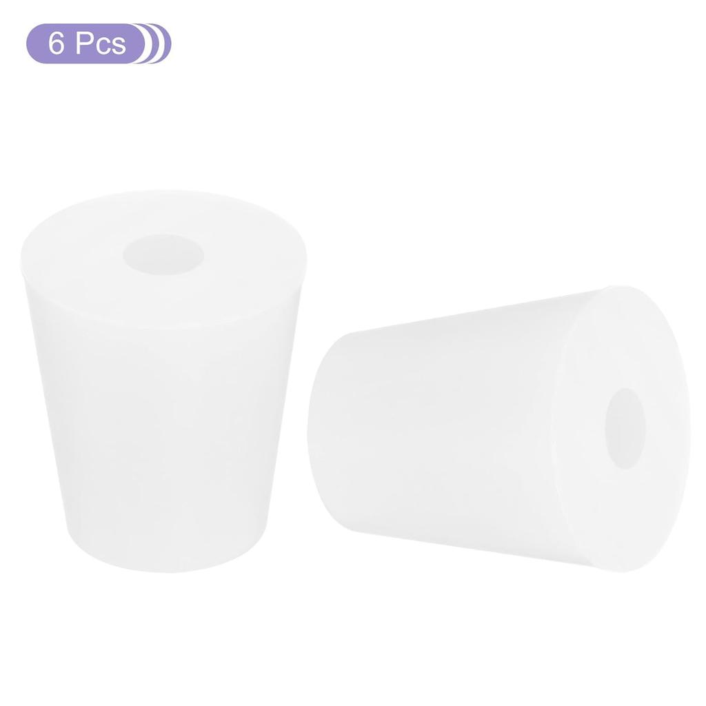 MECCANIXITY Silicone Rubber Tapered Plug 19mm To 25mm Solid Test Tubes Bungs Stopper with Hole White for Lab 6 Pieces