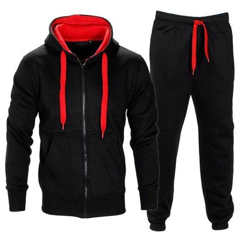 Set Mens Tracksuit Fleece Zip Hoodie Topsbottoms Joggers Gym Jogging Contrast