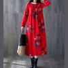 Ladies Spring and Autumn Long-sleeved Dress Retro Loose Large Size Ethnic Style Long Print New A-line Skirt