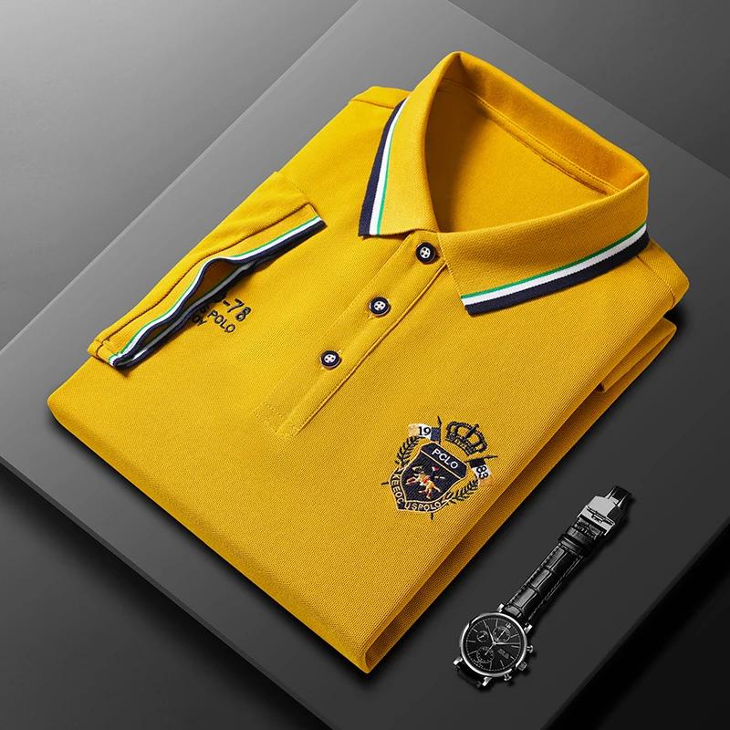 Trend Hub New Men's Casual Embroidery Short Sleeve Polo Shirt Fashion Solid Color Top