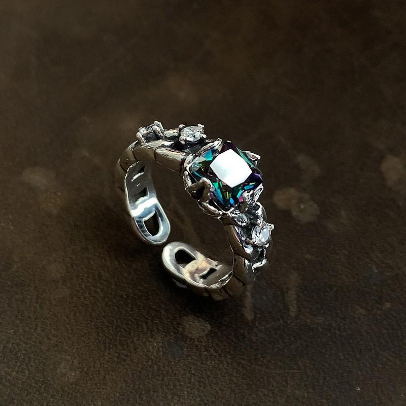Korean Silver Square Diamond Ring for Women, Index Finger Ring, Fashionable, Unique, Minimalist Style, High-End, New Trendy Ring