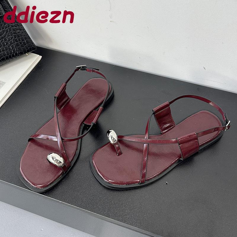 Fashion Big Size 43 Female Metal Footwear Ladies Flats Sandals Shoes Fashion Shallow Women Flats Sandals Slip On Shoes Flip Flops