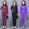 Winter Daunen Baumwollgefüttert Slim Zweiteilige Sets Warm O-Ausschnitt Knopfmantel Ensemble Hohe Taille Gerade Hosen Anzüge Schnee-Bekleidung Outfit