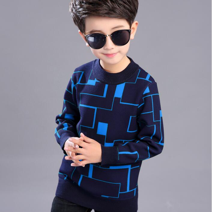 Round Neck Sweater Autumn and Winter Plus Velvet Thickening Inside Warm Sweater Children's Sweater