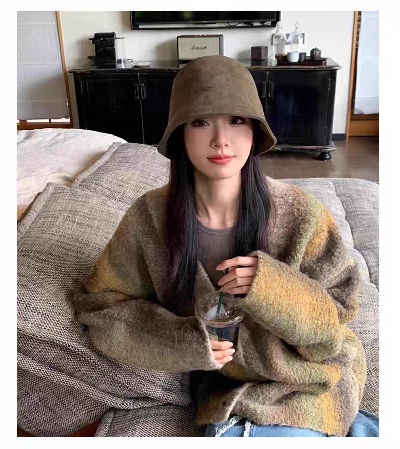 Women's Suede Bucket Hat - Solid Color, Versatile, Large Fit, Face-Covering