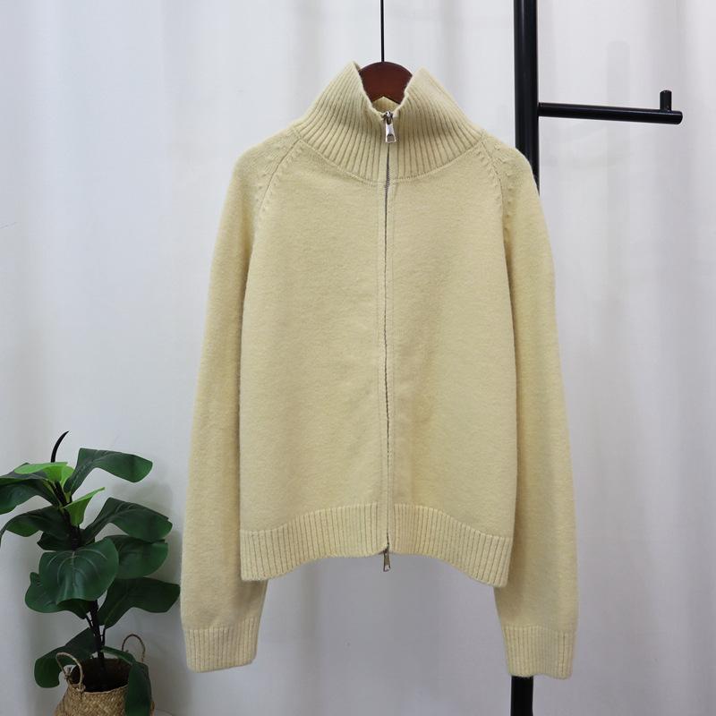 Thickened double zipper sweater jacket autumn and winter new loose solid color casual versatile knitted cardigan women