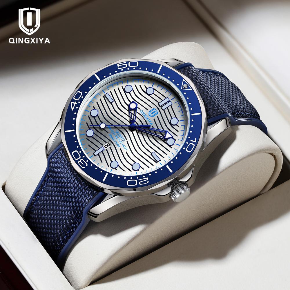 Men's Diver Style Quartz Watch with Luminous Hands Auto Date Waterproof Stainless Steel/Rubber Band Wristwatch