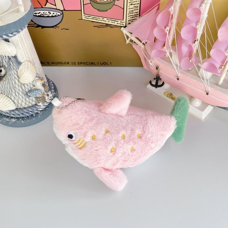 

New Product Smiley Face Little Shark Melon Pendant Plush Bag Mobile Phone Pendant Cute Key Bead Chain Accessories Grab Machine Doll
