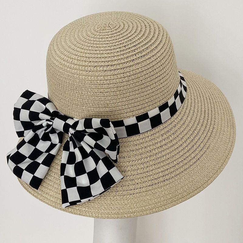 Checkerboard Hat Women's Summer Sun Hat Sun Protection Straw Hat Korean Version Fashion Sun Hat Travel Bucket Hat