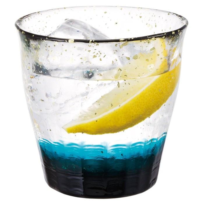 [Aderia] Tsugaru Vidro Hyoka Gold Accent Rocks Glass - Azure 300ml - Made In Japan - Gift Boxed - F71467