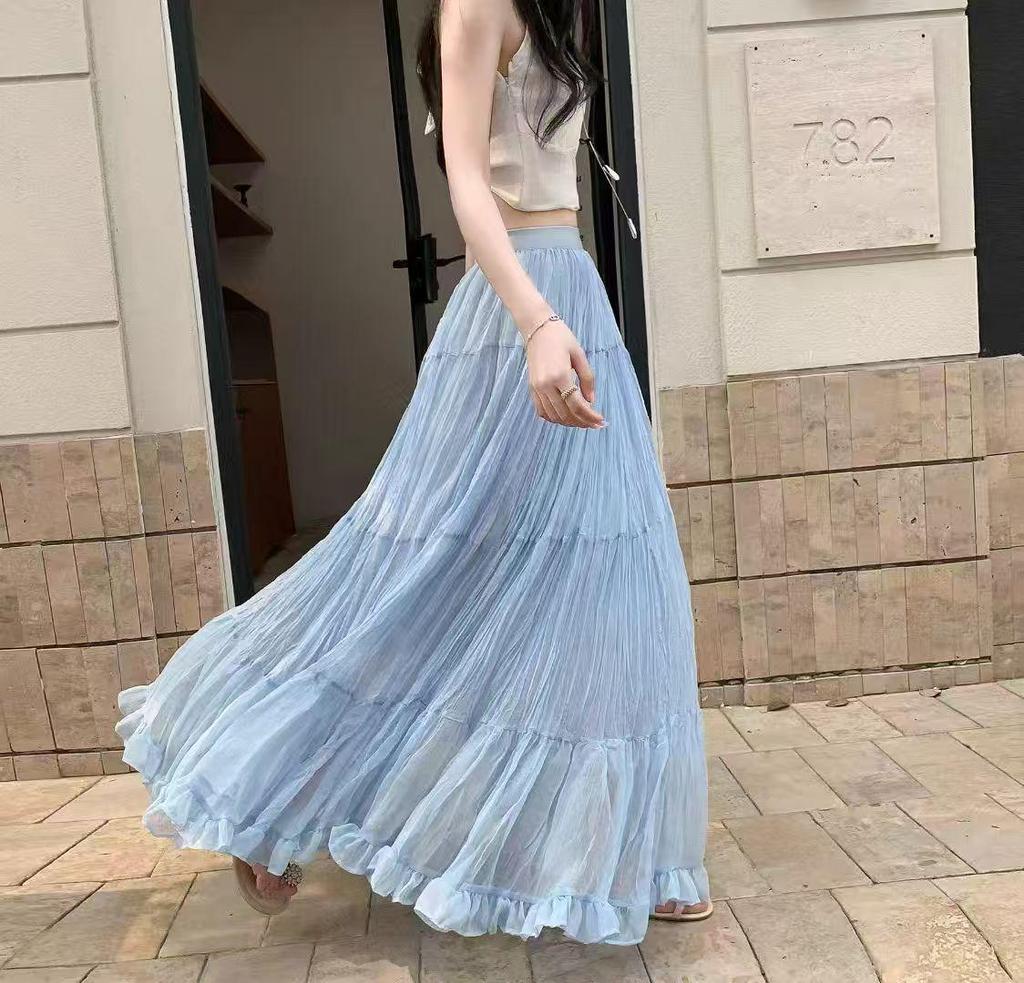 Vier Jahreszeiten Falten Patchwork Rock – Japanischer & Koreanischer Stil Midi für Damen