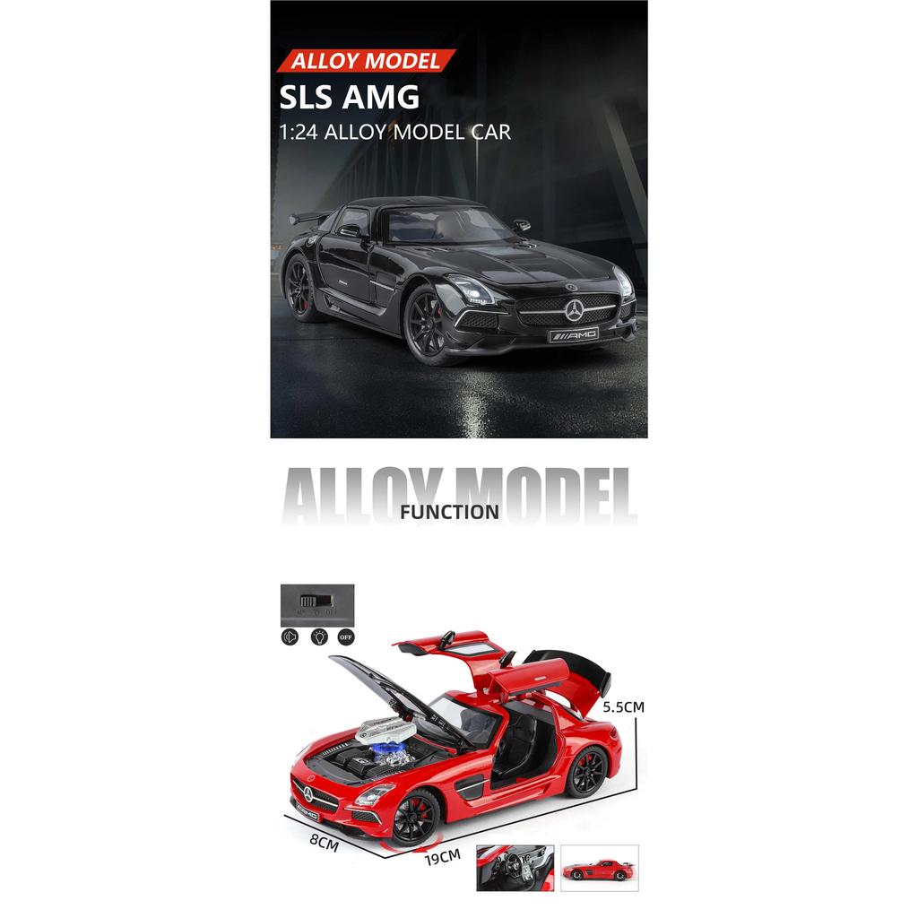 1/24 Benz SLS AMG Transparent Engine Hood Alloy Car Diecasts & Toy Vehicles Car Model Miniature Scale Model Car for Children