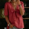 Women New Summer Fashion Loose Casual V-neck Tie Bow Blouse