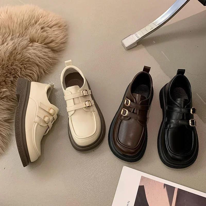 Comemore 1950s French Style Small Leather Shoes Women English Style Retro One-band Marilyn Shoes Spring Soft-soled Loafers