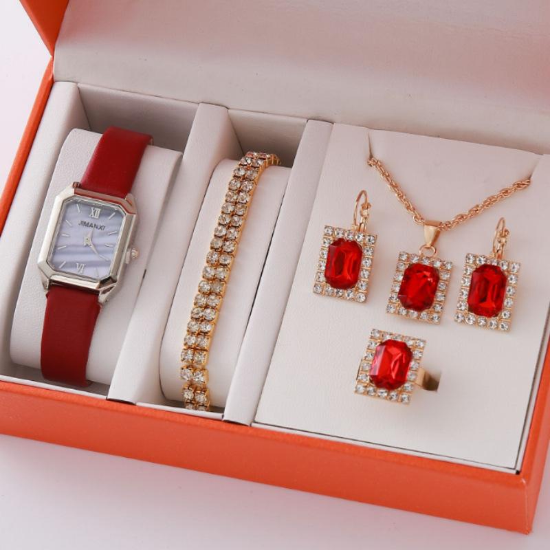 New Square Roman Watch Gem Bracelet Set Square Belt Watch Square Gem Bracelet Set Watch