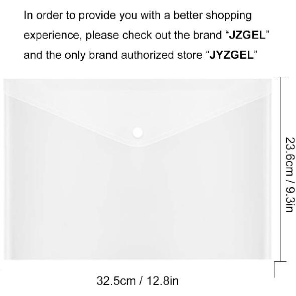 20 Pcs Clear Plastic Envelope with Snap Button Closure, Plastic Waterproof Envelope File Folder, Transparent Folders for Documents, Letter Size, A4