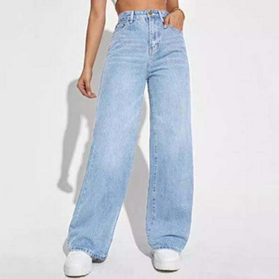 2024 Women's High-Waisted Straight-Leg Jeans - Comfortable and Casual Washed Denim for Outings