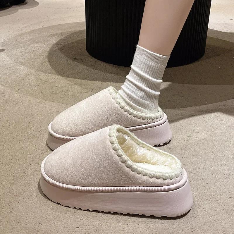 

Women Winter Warm Flat Fur Slippers Women Fluffy Furry Home Slides Ladies Comfort Non Slip Indoor Floor Cotton Shoes Snow Boots 36-37 коричневый