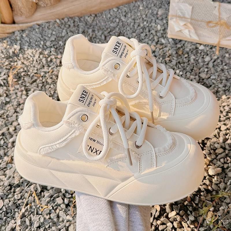 Women's White Platform Velcro Shoes - 2025 Spring/Autumn Style, Height-Increasing, Thick Sole, Casual & Versatile