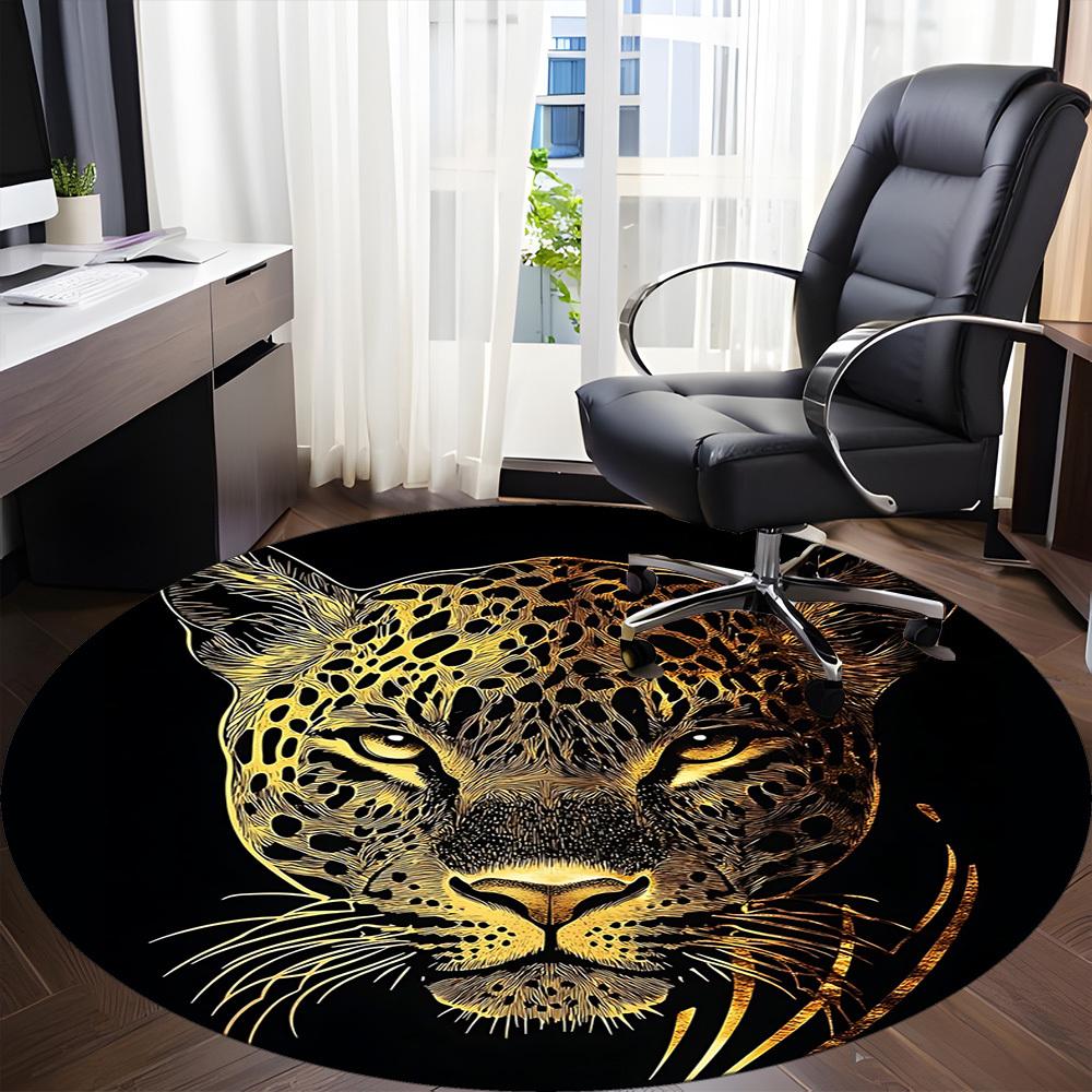 1pc Leopard Print Office Round Area Rug, Indoor Mat Suitable ForOffice, Under Office Chairs Bedroom Living Room Home Decor T195