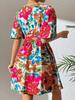 2025 Summer Floral Print Cross-Neck Tie-Waist Dress for Women