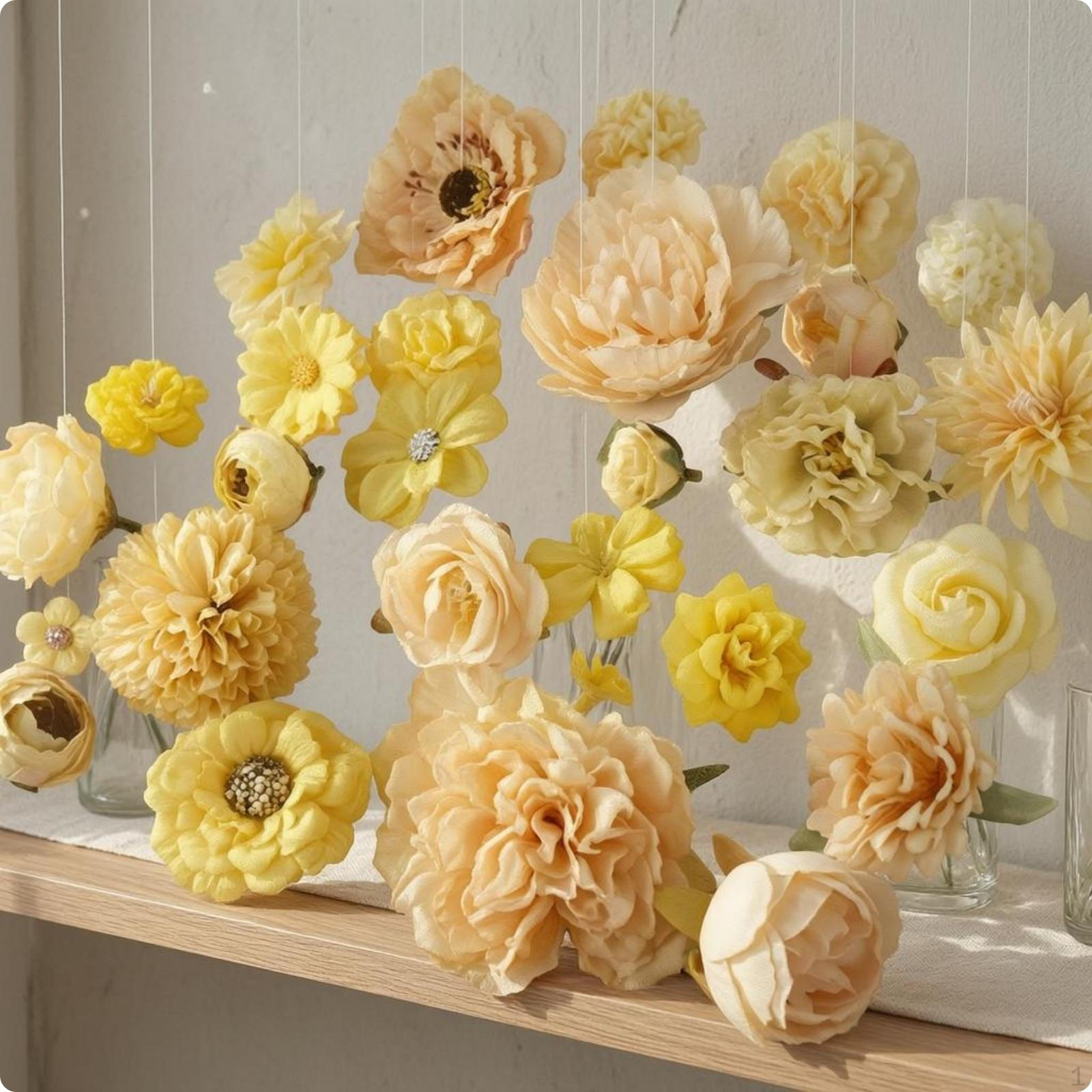 50 Pieces Artificial Flower Heads Mixed Sizes Decorative MultiStyle for Shop Display,