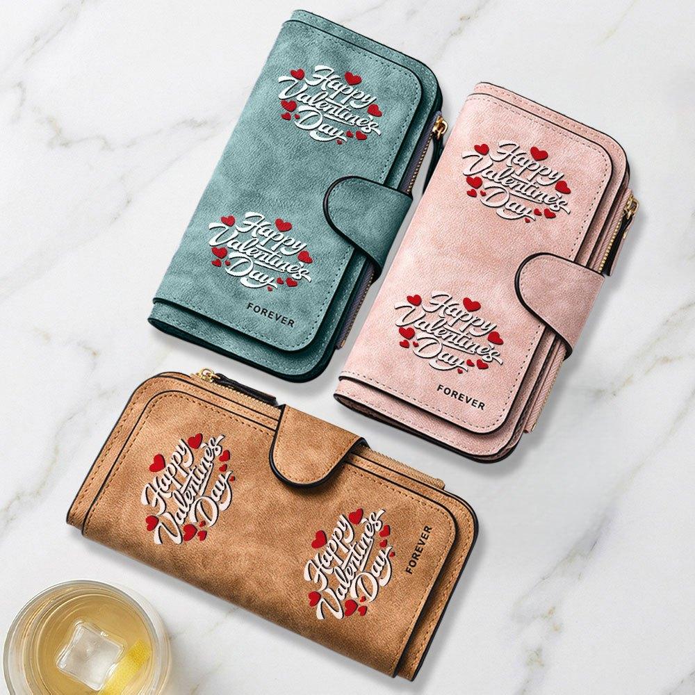 Happy Valentine's Day Heart Shaped Decorative Print Long Wallet Multifunctional Portable Clasp Coin Purse Large Capacity Perfect For Daily Commuting