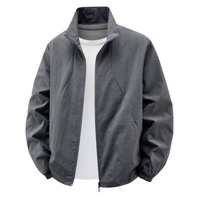 Stand-up Collar Jacket Men's Fashion Solid Color Leisure Sports Loose Tooling Autumn and Winter Khaki Army Green Jacket