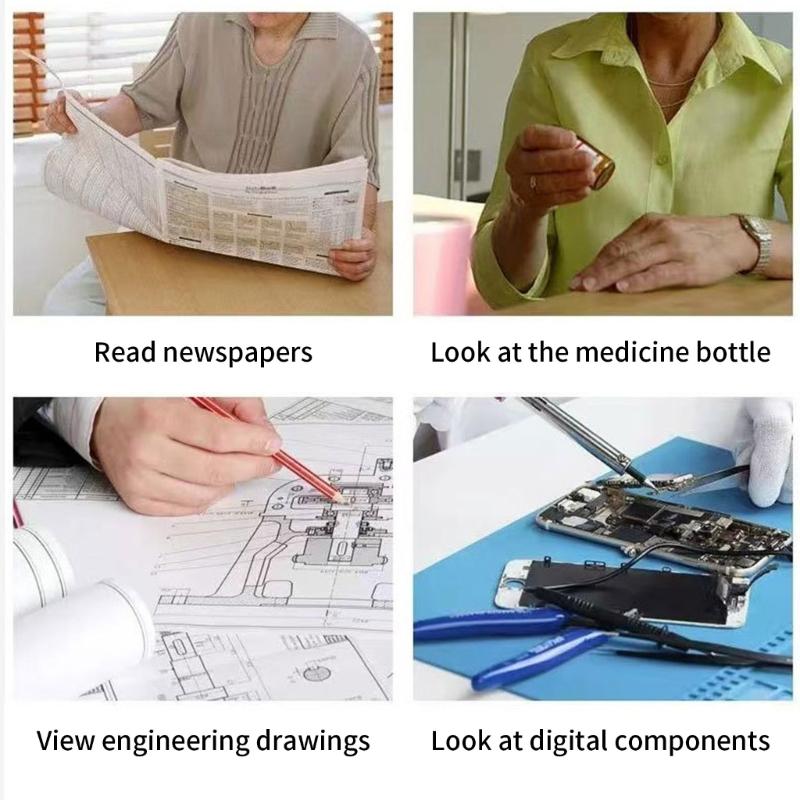 4X Large Magnifier with 3 Brightness 43 LED Light Rechargeable for Reading Books or Crafting, Neckwear and Desktop Mode